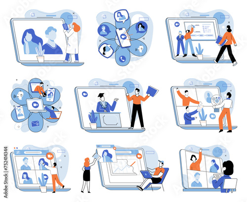 Online video meeting. Vector illustration. Online meetings revolutionize way we connect and collaborate Video conferences bridge distance between participants in virtual meetings The network