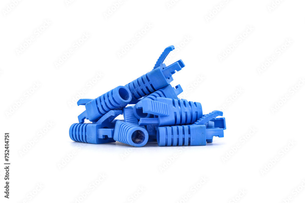 Close Up blue color strain relief boots for RJ45. RJ45 Protection Cover.