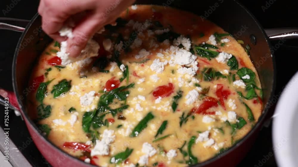 close-up shots of preparing frittata in the pan close-up shots of preparing frittata in the pan