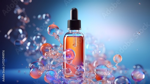 molecule inside bubble on soft background, concept skin care cosmetics solution.