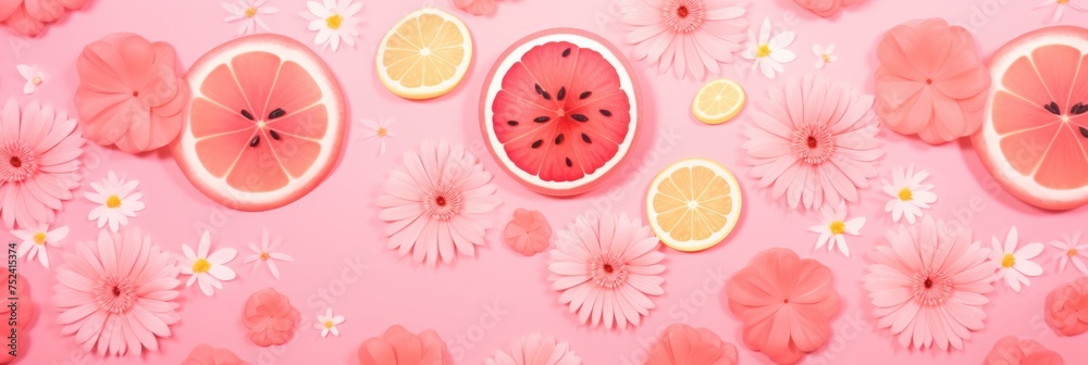 Natural grapefruit on pink background - obrazy, fototapety, plakaty 