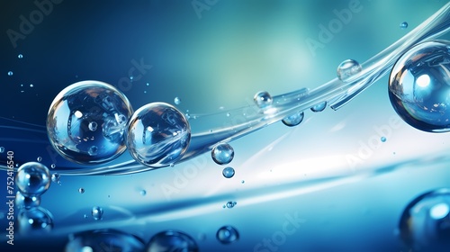 Cosmetic Essence, Liquid bubble, Molecule inside Liquid Bubble on Water Background.