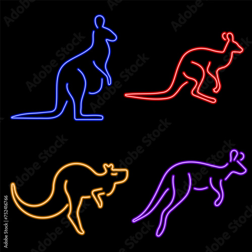 kangaroo group of neon icons  vector illustration on black background.