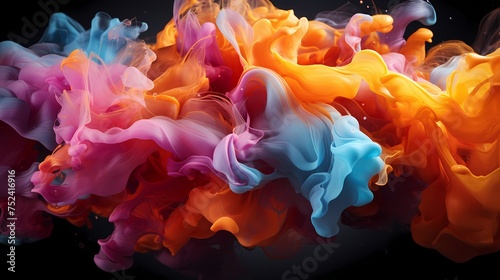 Liquid artistry unfolds as colorful substances collide, creating a stunning burst of energy that adorns the air with vibrant abstract patterns. HD camera captures the collision in exquisite detail