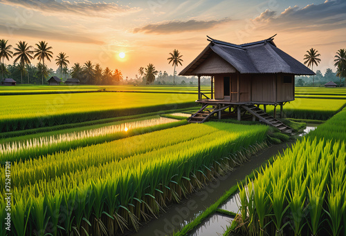 Scenery of rice fields in the countryside