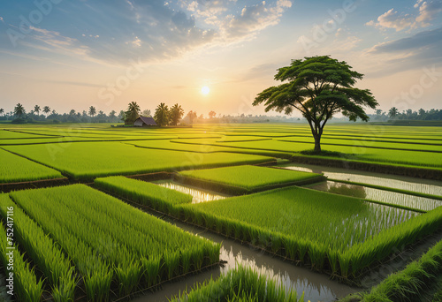 Scenery of rice fields in the countryside