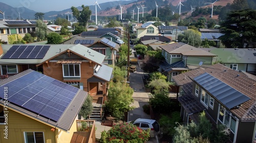 Vibrant Street Scenes Featuring Houses with Solar Panels