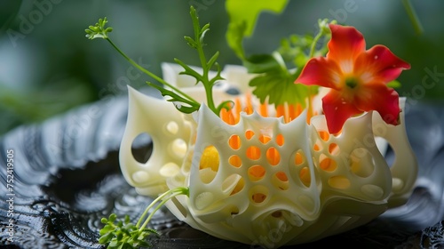 Bright and Creative Food Sculpture with Flowers and Vegetables photo