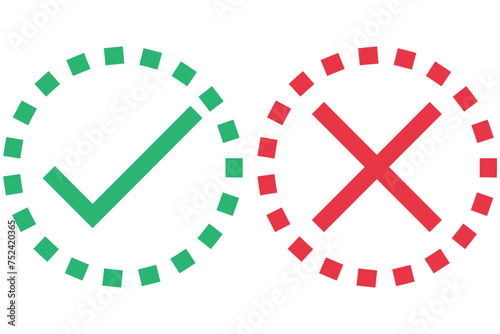 right and wrong icon with green and red, correct and incorrect symbol to guarantee the idea, agreement sign to confirm the right answer