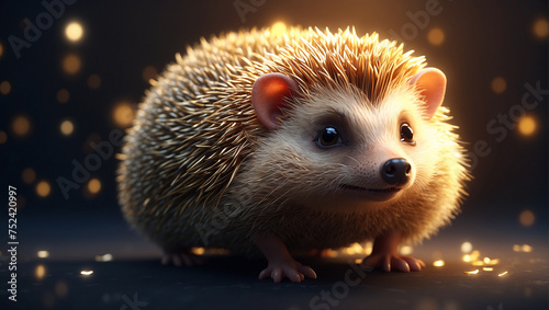 A cute little hedgehog standing in the dark, digital art,