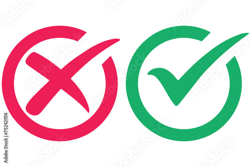 right and wrong icon with green and red, correct and incorrect symbol to guarantee the idea, agreement sign to confirm the right answer