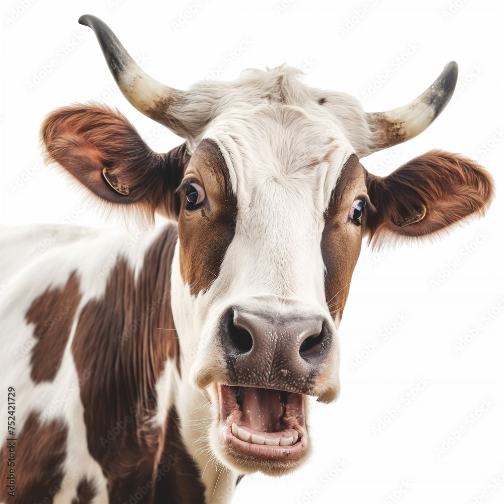 Laughing brown cow with horns Laughing brown cow with horns
