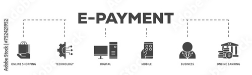 E Payment icons process structure web banner illustration of online shopping, technology, digital, mobile, business and online banking icon live stroke and easy to edit  photo