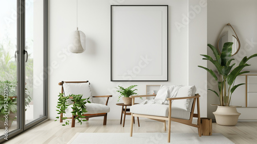   Frame mockup  ISO A paper size. Living room wall poster mockup. Interior mockup with house background. Modern interior design. 3D render