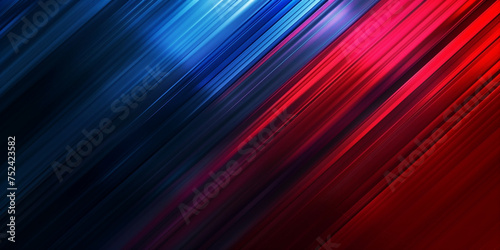 Colored glowing diagonal stripess abstract background. Red and dark blue background. Decorative horizontal banner. Digital artwork raster bitmap illustration. AI artwork.