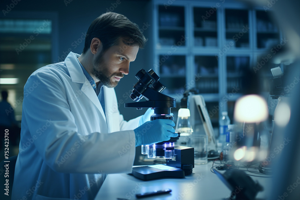 Scientist doing research or medical experiment created with generative AI technology Scientist doing research or medical experiment created with generative AI technology