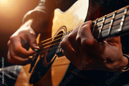 A musician's fingers strumming guitar strings