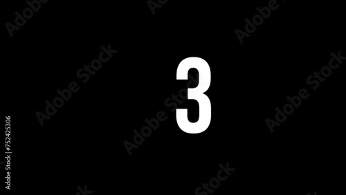 Countdown number from 3 to 0. Digital glitch distortion effect three to zero sconds, dynamic pixel animation 3-0 balck and white