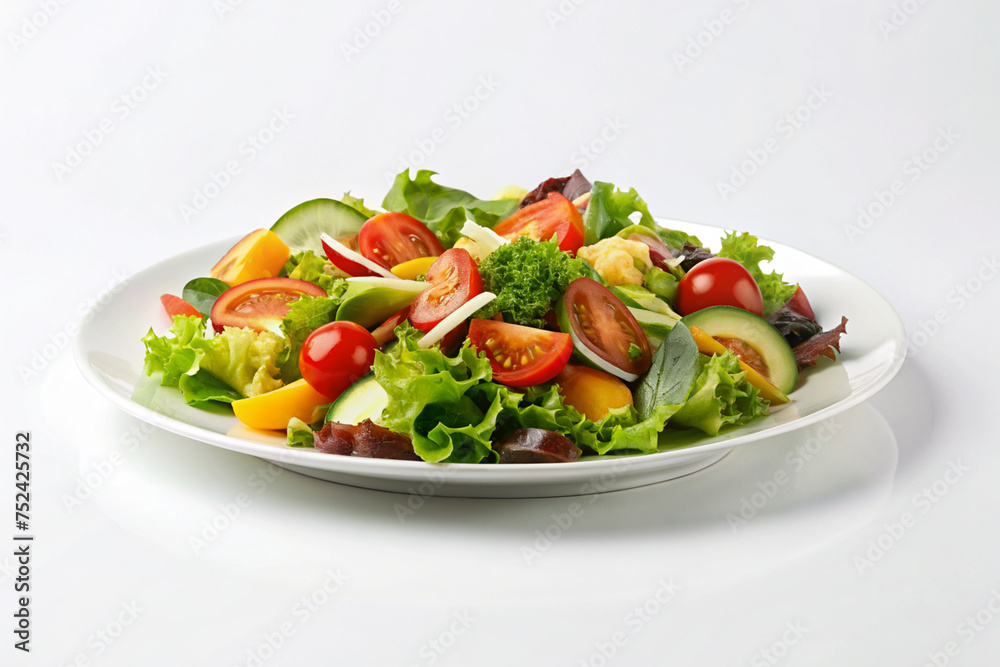 fresh salad with tomatoes and feta isolated on white background fresh salad with tomatoes and feta isolated on white background