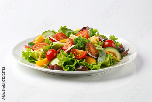 fresh salad with tomatoes and feta isolated on white background