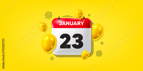 Calendar date of January 3d icon. 23th day of the month icon. Event schedule date. Meeting appointment time. 23th day of January. Calendar month date banner. Day or Monthly page. Vector photo