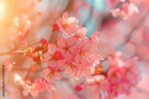 Springtime Palette: A Captivating Macro Image of Japanese Cherry Blossoms, Celebrating Colors, Depth of Field, and the Arrival of Spring