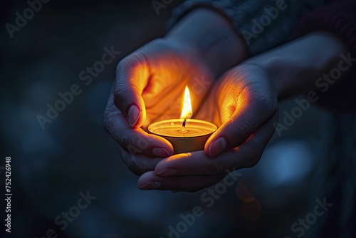 A hand lighting a candle against a blurred solid dark background, symbolizing themes of hope or remembrance.