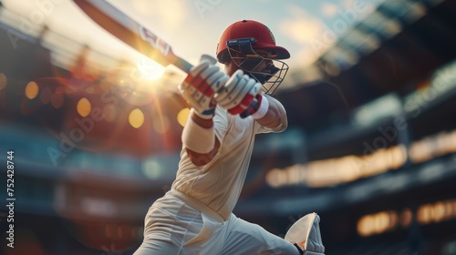 Stylish cricket shots showcasing precision and style in close up images, with space for text. photo
