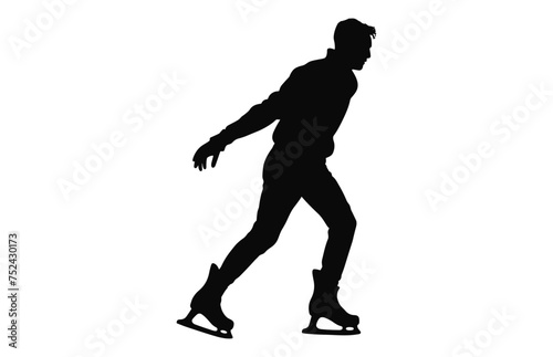 Male Figure Skater Silhouette Vector isolated on a white background, A Man Figure Ice Skating black clipart
