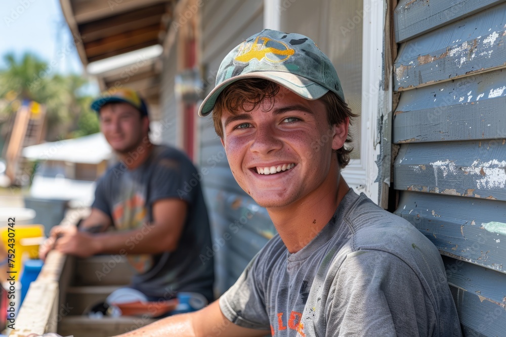 Neighbors helping each other with brotherhood and camaraderie with social works and charity Neighbors helping each other with brotherhood and camaraderie with social works and charity