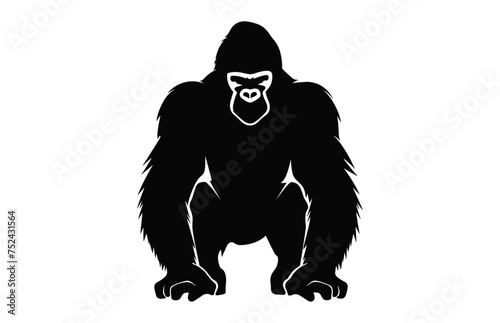 Ape silhouette vector isolated on a white background, A Chimpanzee ape black clipart