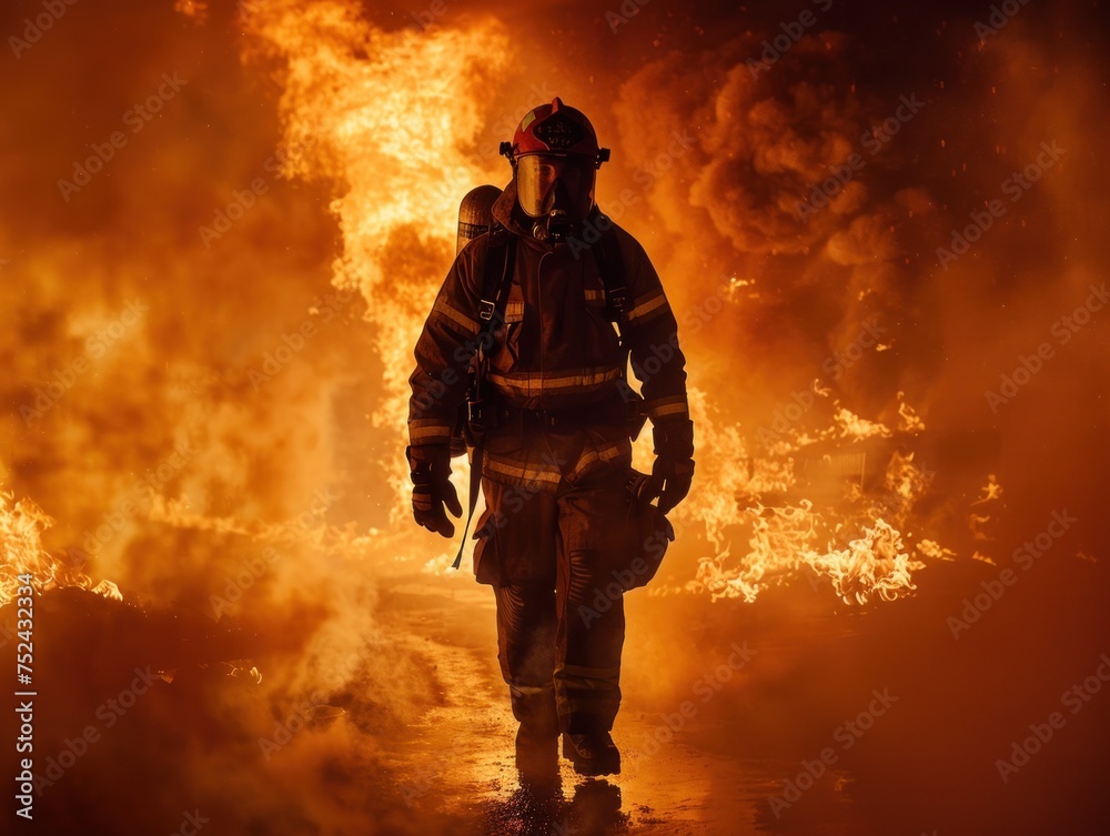 Firefighter Saving Lives with Courage: A Brave and Determined Hero, Clad in Protective Gear and Standing Tall in Service to Others Firefighter Saving Lives with Courage: A Brave and Determined Hero, Clad in Protective Gear and Standing Tall in Service to Others