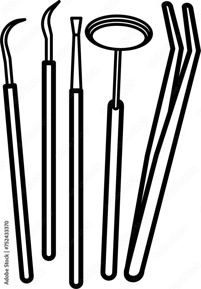 Dental Tools Outline Vector Illustration Dental Tools Outline Vector Illustration