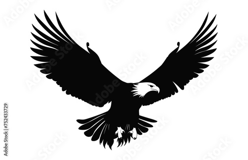 Flying Bald Eagle black and white Silhouette vector, A Bald Eagle black Silhouette Vector isolated on a white background