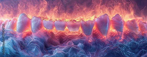 a photo of teeth with an illuminated background, in the style of hyper-detailed illustrations, fluid. generative AI