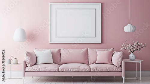 A chic 3D wall frame mockup in glossy white against a soft pastel background  providing a whimsical space for showcasing playful typography or whimsical prints.