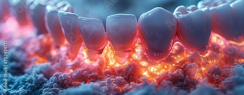 a photo of teeth with an illuminated background, in the style of hyper-detailed illustrations, fluid. generative AI