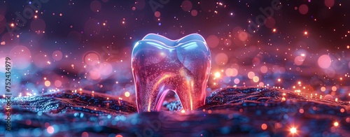 a tooth with some blue and red highlights, in the style of dynamic energy flow, photo-realistic landscapes, matte background, detailed anatomy. Generative AI photo