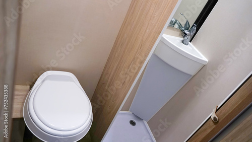 Wallpaper Mural Fragment with wc of a luxury bathroom in camper car, car interior design concept, modern interior style of an RV. Torontodigital.ca