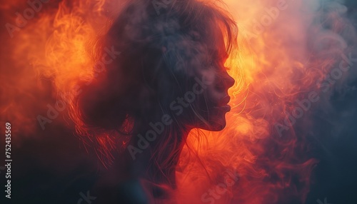 Colorful cinematic photo of a girl in smoke