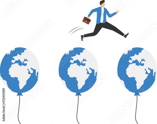 Business jumping through air balloon. Global business concept

