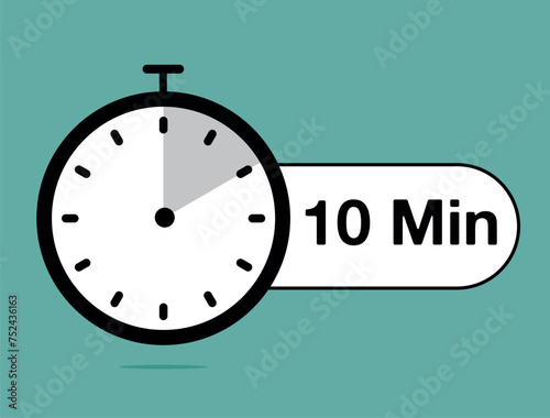 10 Minutes timer icon. Time counter stopwatch, modern clock design isolated on light background