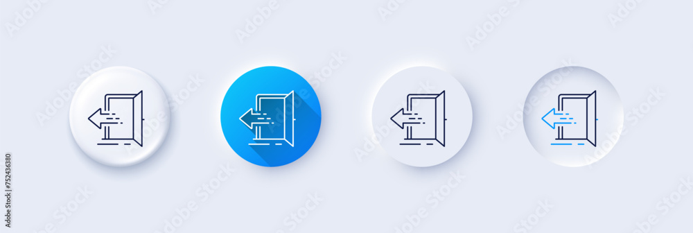 Entrance line icon. Neumorphic, Blue gradient, 3d pin buttons. Entry door sign. Building exit symbol. Line icons. Neumorphic buttons with outline signs. Vector
