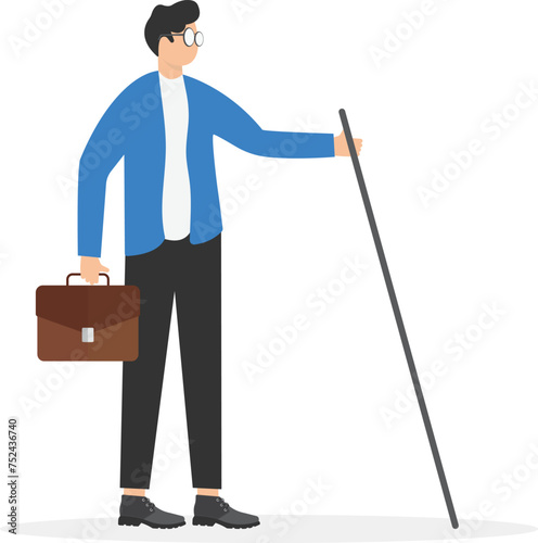 Blind man with cane walking. Concept business character vector illustration

