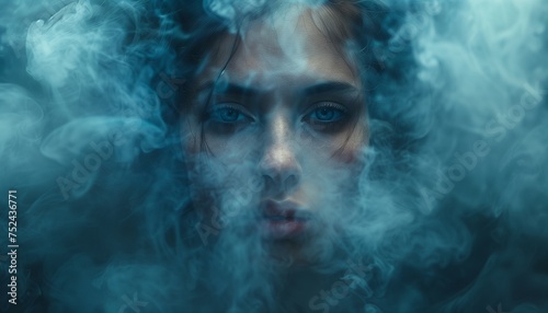 Colorful cinematic photo of a girl in smoke