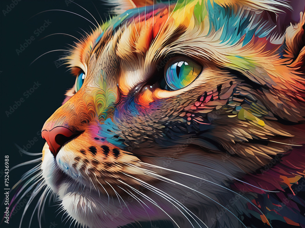 The head of a cat in a multicolor, Abstract multicolor profile portrait - generated by ai