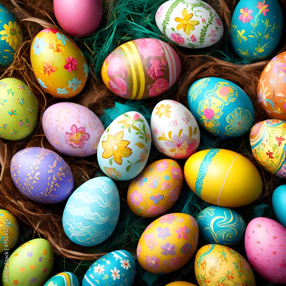 Obraz premium Colorful Easter Eggs With Beautiful Patterns 