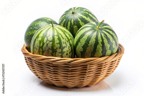 Isolated watermelon in a basket on white