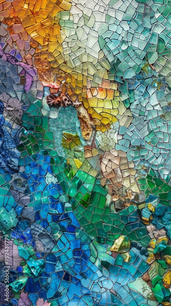Background Texture Pattern in the Style of Ocean Floor Mosaic - Mosaic textures that depict the diverse and colorful life on the ocean floor created with Generative AI Technology