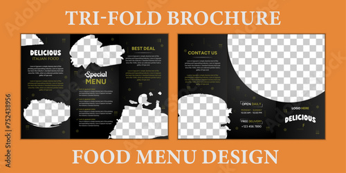 Fast food three-fold brochure design, modern professional menu design template.